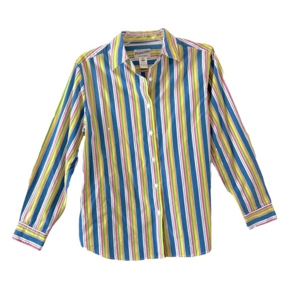 Pendleton | Pastel Striped Button Front Long Sleeve Cotton Shirt, Medium - Picture 1 of 5